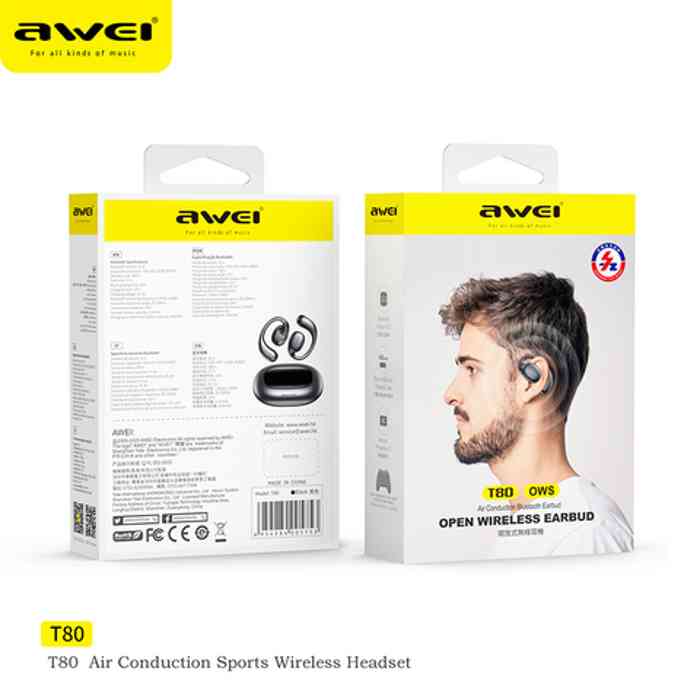 Awei T80 OWS Bluetooth Air Conduction Earbuds Headset With Mic Earphone For Mobile Phone
